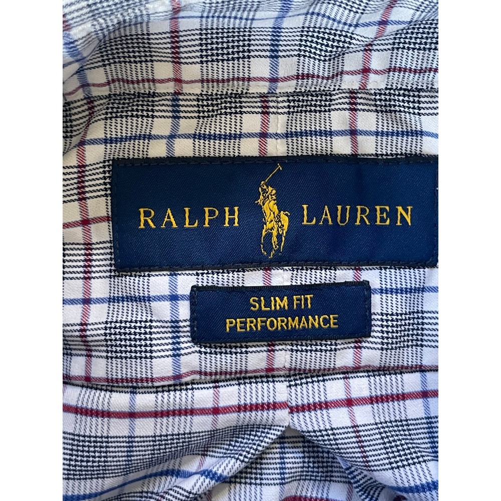 Ralph Lauren Mens Small Button Down Shirt Blue Plaid Slim Fit Performance Preppy - Picture 2 of 16